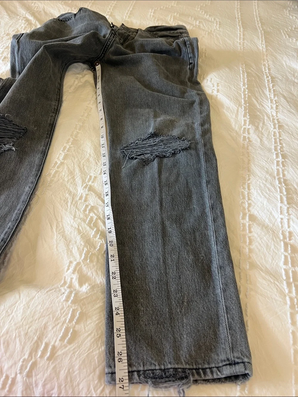 Frame Denim Jeans Le Original Gray Charcoal Washed Distressed Straight Ankle